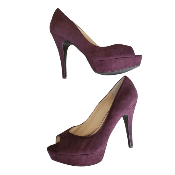 Guess Purple Suede Peep Toe Pumps Heels Size 7 - Picture 2 of 3